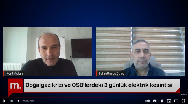 DERNEK BAŞKANIMIZ OSB' LERDEKİ ELEKTRİK KESİNTİSİ İLE İLGİLİ AÇIKLAMA YAPTI. (27.01.2022)